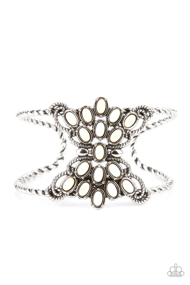 Paparazzi Accessories Pleasantly Plains White Stone Silver Cuff Bracelet Paparazzi Bracelets