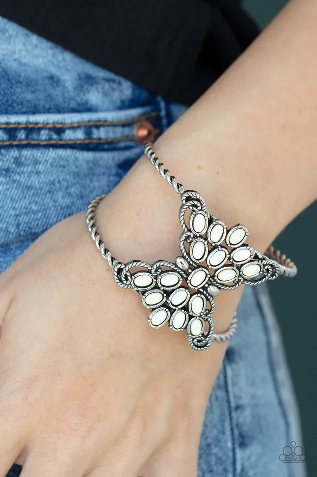 Paparazzi Accessories Pleasantly Plains White Stone Silver Cuff Bracelet Paparazzi Bracelets