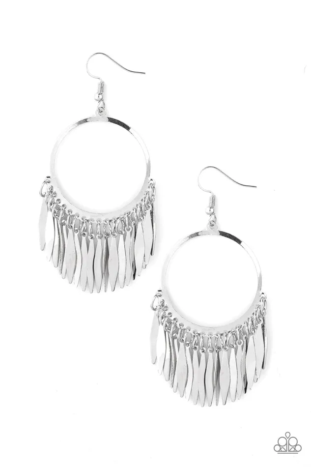 Paparazzi Accessories Radiant Chimes Silver Circle Fringe Earrings Paparazzi Earrings