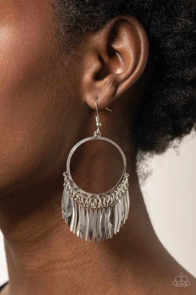 Paparazzi Accessories Radiant Chimes Silver Circle Fringe Earrings Paparazzi Earrings