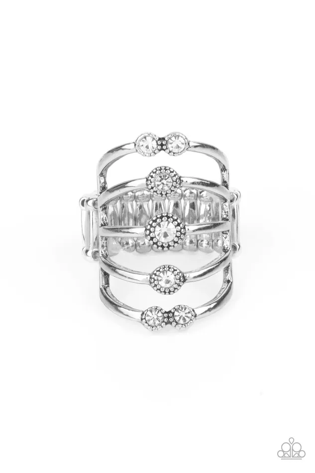Paparazzi Accessories Rings Layer On The Luster White Rhinestone Silver Ring Paparazzi