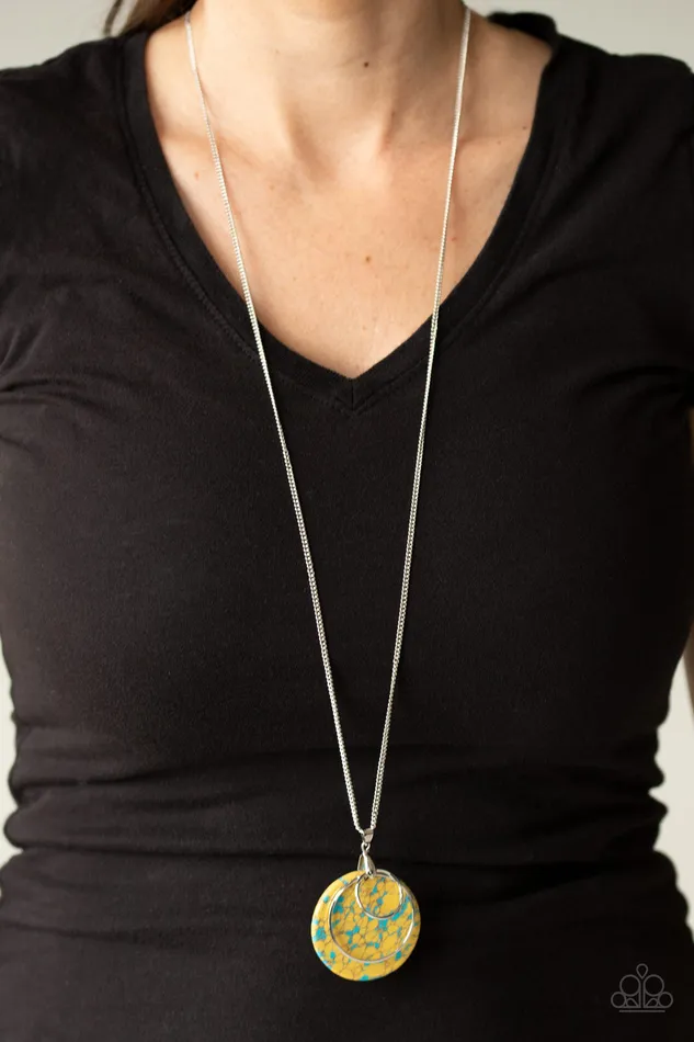 Paparazzi Accessories Sahara Equinox Yellow Stone Silver Pendant Necklace Paparazzi Necklaces