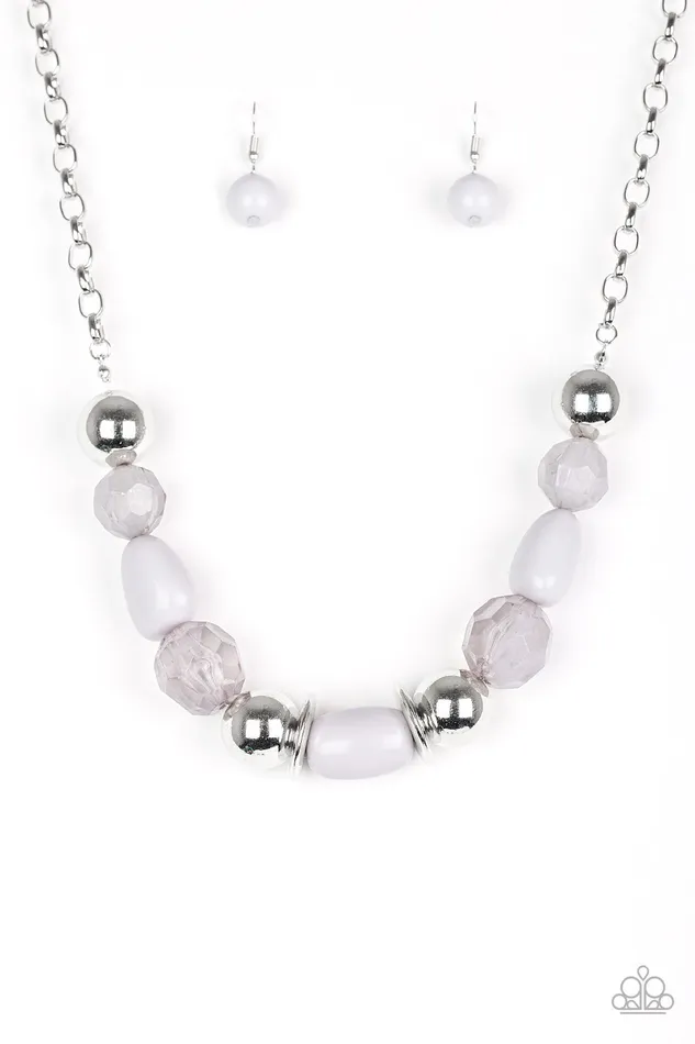 Paparazzi South Shore Sensation Silver White and Gray Bead Chunky Necklace Paparazzi Accessories Necklaces Paparazzi South Shore Sensation Silver White and Gray Bead Chunky Necklace Paparazzi Accessories Necklaces