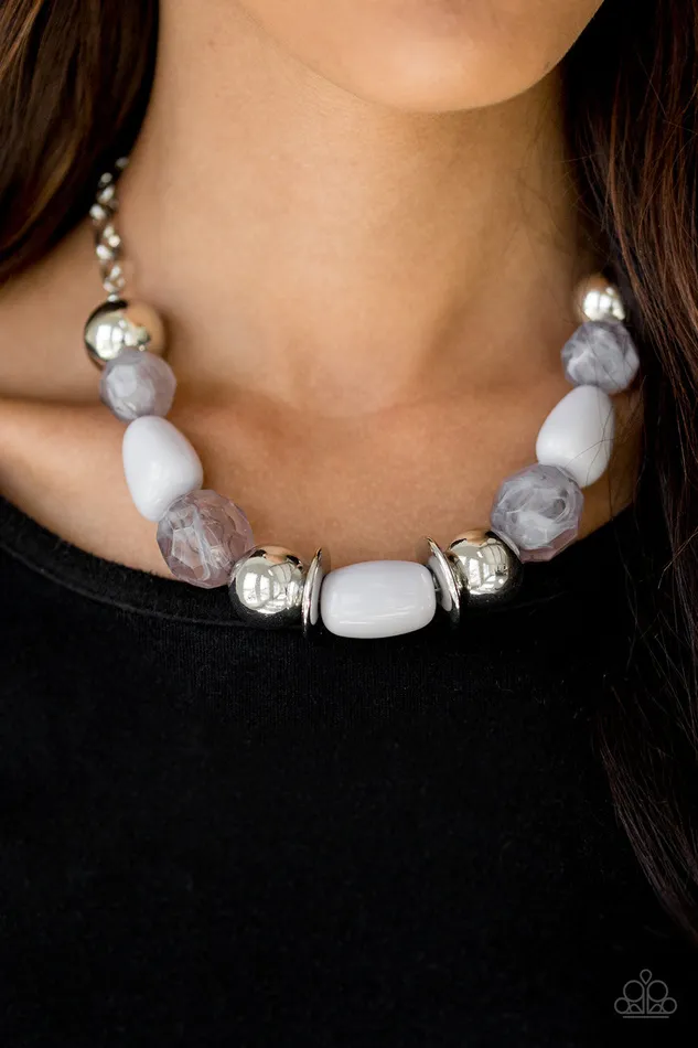 Paparazzi South Shore Sensation Silver White and Gray Bead Chunky Necklace Paparazzi Accessories Necklaces Paparazzi South Shore Sensation Silver White and Gray Bead Chunky Necklace Paparazzi Accessories Necklaces