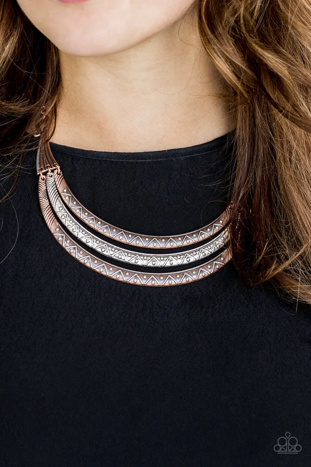 Primal Princess Multi Copper Silver Crescent Tribal Necklace Paparazzi Paparazzi Accessories Necklaces