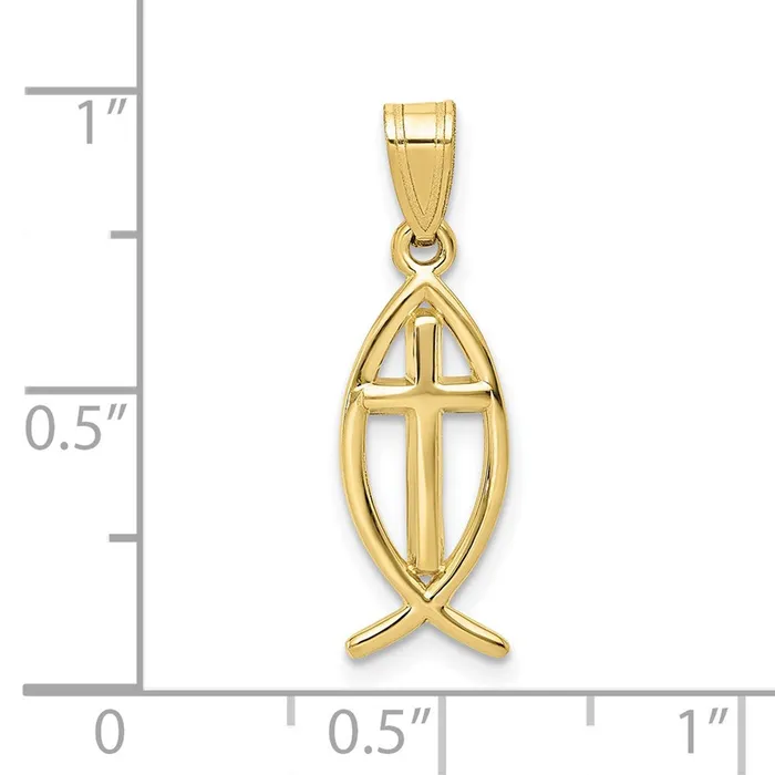 Qgold 10k Yellow Gold 8 mm Ichthus Fish Pendant 086 grams Necklaces Qgold 10k Yellow Gold 8 mm Ichthus Fish Pendant 086 grams Necklaces