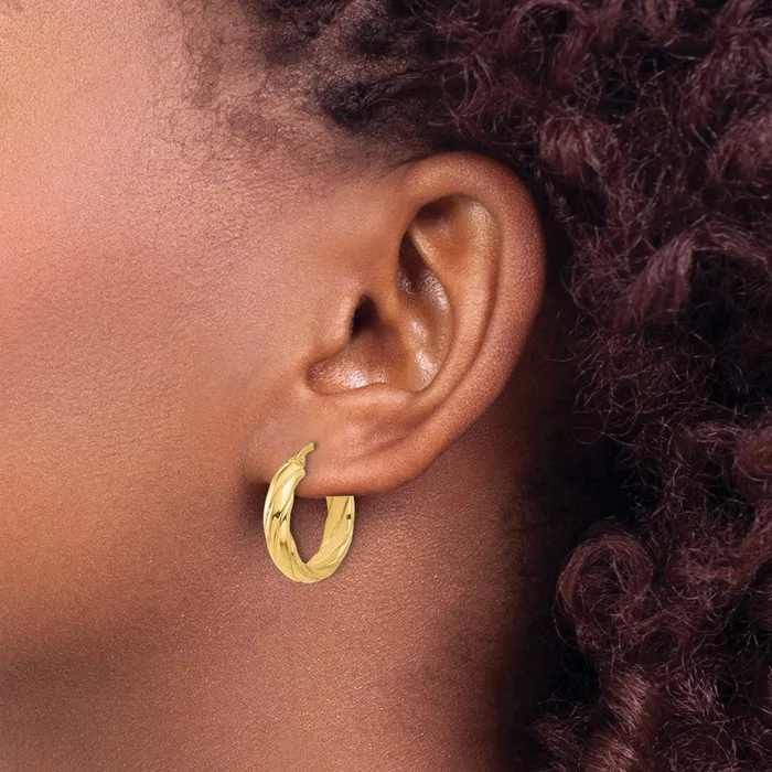 Qgold 14k Yellow Gold 25 mm Polished and Textured Hoop Earrings 247 grams Earrings