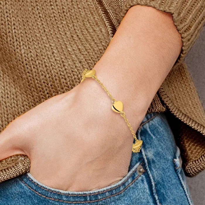 Qgold 14k Yellow Gold 7 mm Brushed Polished Hearts inch Bracelet 291 grams Bracelets Qgold 14k Yellow Gold 7 mm Brushed Polished Hearts inch Bracelet 291 grams Bracelets