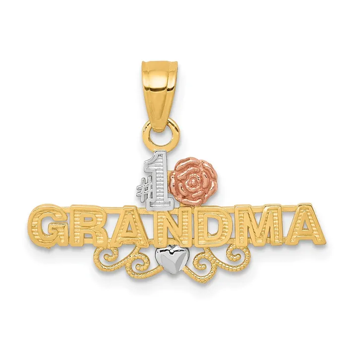 Qgold Charm Necklaces 10k Twotone 26 mm 1 GRANDMA Charm 08 grams