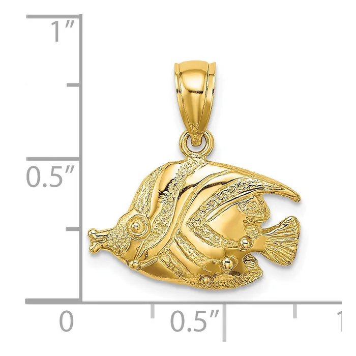 Qgold Charm Necklaces 14k Yellow Gold 185 mm 2D Polished Engraved Fish Charm 197 grams