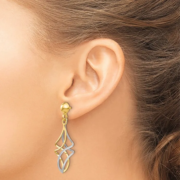 Qgold Earrings 14k Twotone 11 mm Post Dangle Earrings 112 grams