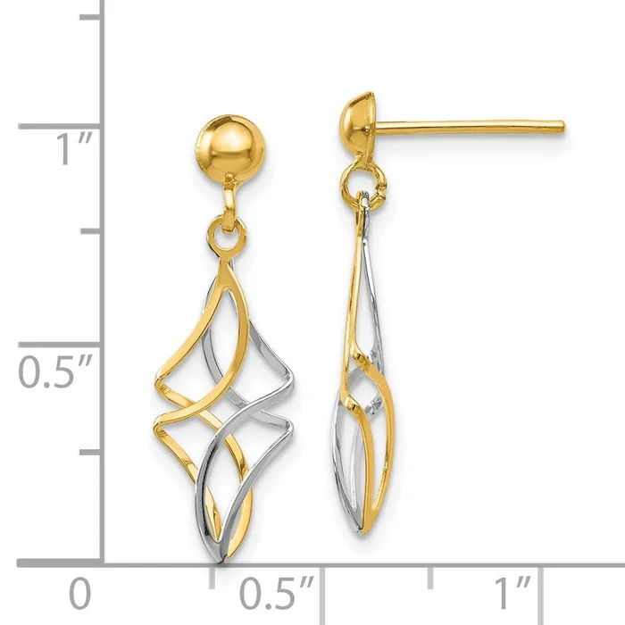 Qgold Earrings 14k Twotone 11 mm Post Dangle Earrings 112 grams