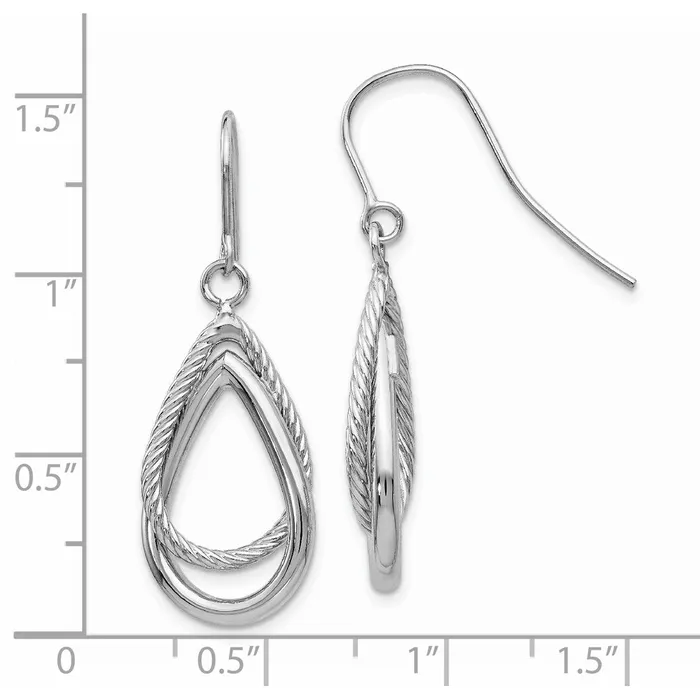 Qgold Earrings 14k White Gold 13 mm Polished and Textured Teardrop Shepherd Hook Earrings 244 grams