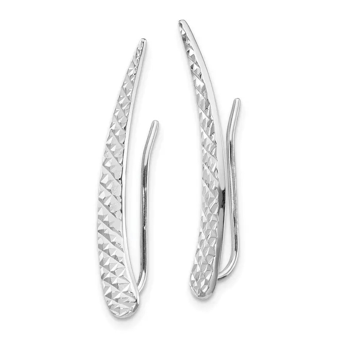 Qgold Earrings 14k White Gold 37 mm Polished and Textured Ear Climber Earrings 143 grams
