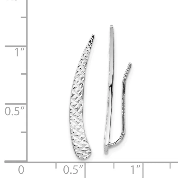 Qgold Earrings 14k White Gold 37 mm Polished and Textured Ear Climber Earrings 143 grams