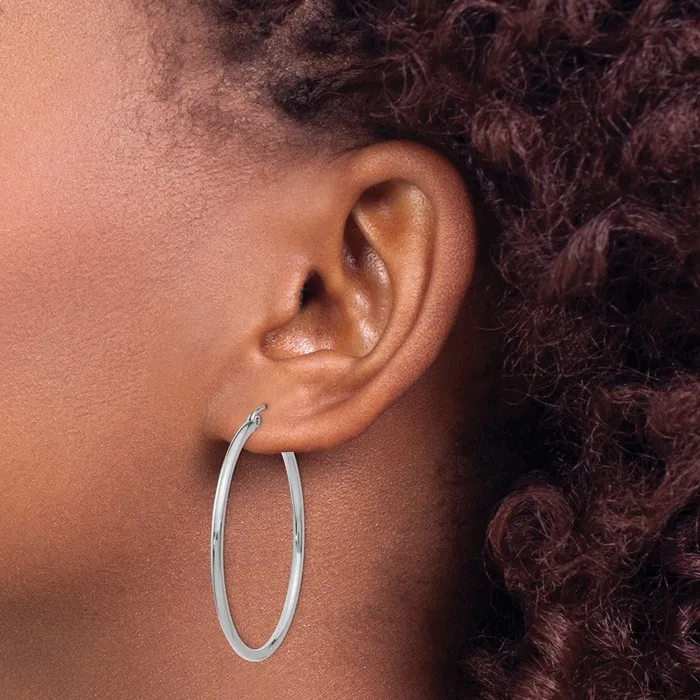 Qgold Earrings 14k White Gold 40 mm Tube Hoop Earrings 261 grams Qgold Earrings 14k White Gold 40 mm Tube Hoop Earrings 261 grams