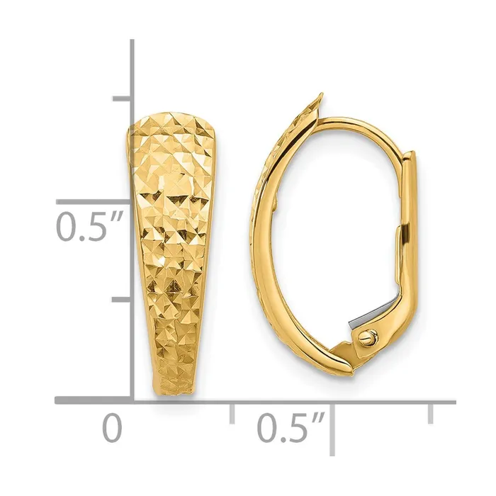 Qgold Earrings 14k Yellow Gold 107 mm Polished and Diamondcut Leverback Earrings 149 grams