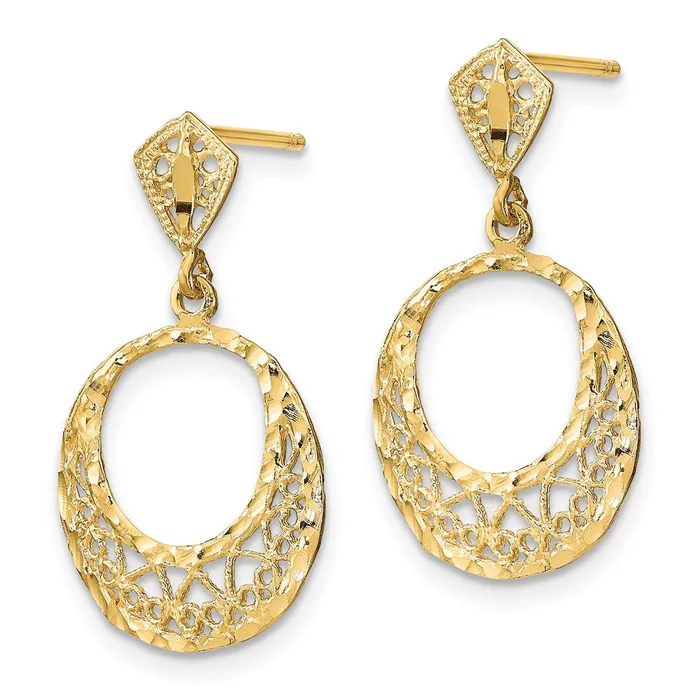 Qgold Earrings 14k Yellow Gold 15 mm Fancy DC Post Dangle Earrings 161 grams
