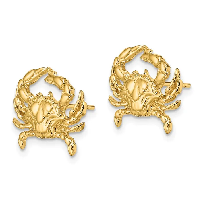Qgold Earrings 14k Yellow Gold 181 mm 2D Blue Crab Post Earrings 316 grams Qgold Earrings 14k Yellow Gold 181 mm 2D Blue Crab Post Earrings 316 grams