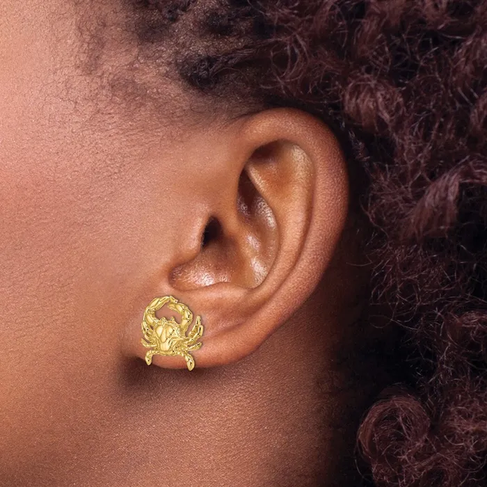 Qgold Earrings 14k Yellow Gold 181 mm 2D Blue Crab Post Earrings 316 grams Qgold Earrings 14k Yellow Gold 181 mm 2D Blue Crab Post Earrings 316 grams
