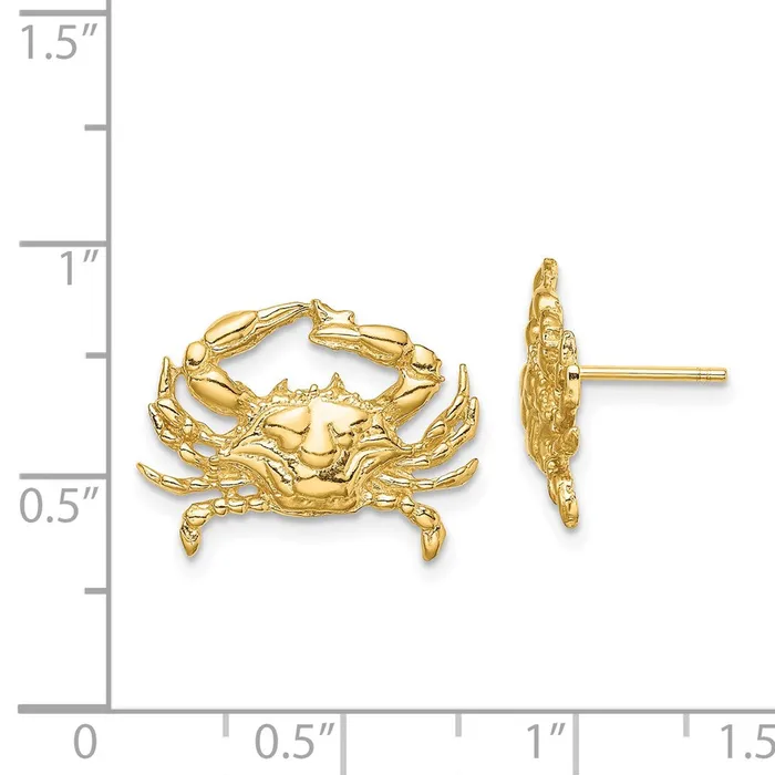 Qgold Earrings 14k Yellow Gold 181 mm 2D Blue Crab Post Earrings 316 grams Qgold Earrings 14k Yellow Gold 181 mm 2D Blue Crab Post Earrings 316 grams