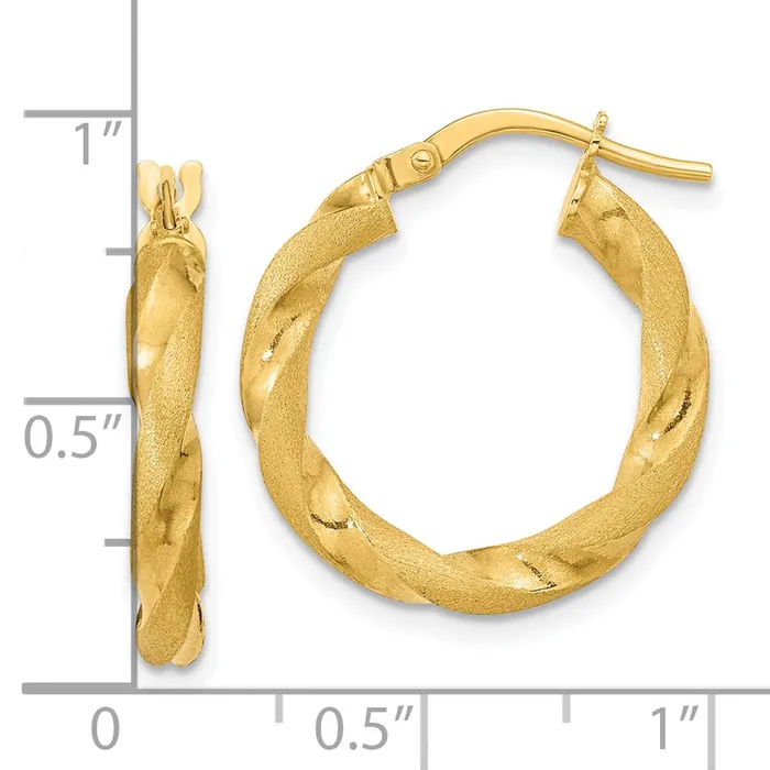 Qgold Earrings 14k Yellow Gold 20 mm Polished and Satin Twisted Hoop Earrings 154 grams Qgold Earrings 14k Yellow Gold 20 mm Polished and Satin Twisted Hoop Earrings 154 grams