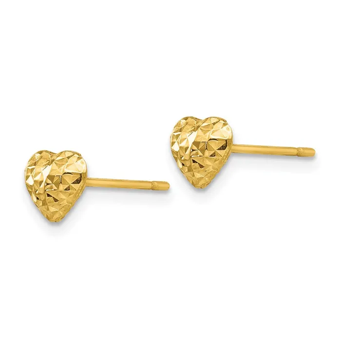 Qgold Earrings 14k Yellow Gold 7 mm Diamond Cut Puffed Heart Post Stud Earrings 057 grams