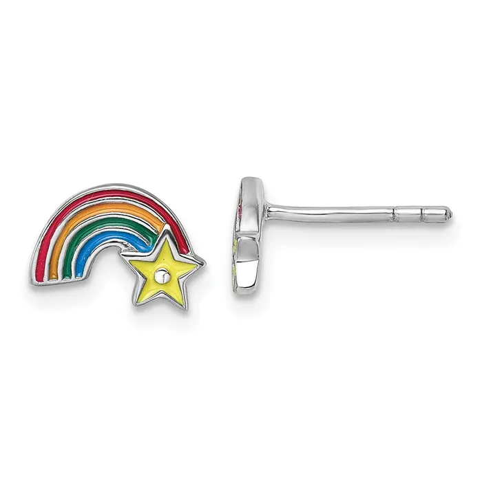 Qgold Earrings Sterling Silver Rhplated Childrens Enamel Rainbow with Star Post Earrings 11 grams
