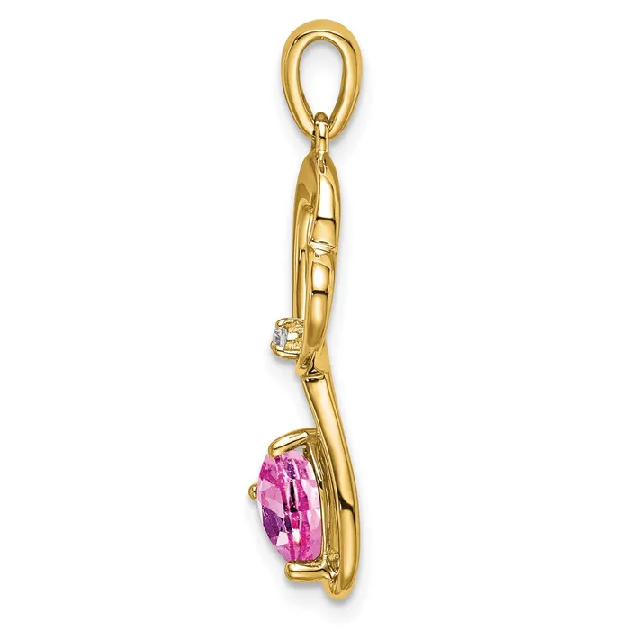 Qgold Necklaces 14k Created Pink Sapphire and Diamond Heart Pendant 135 grams