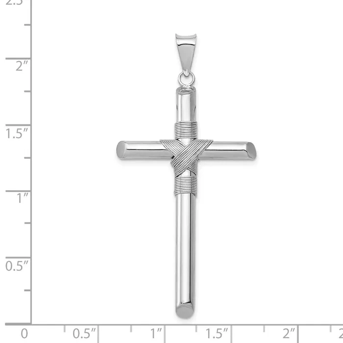 Qgold Necklaces 14k White Gold 2747 mm wCenter Wrap Tube Cross Pendant 28 grams