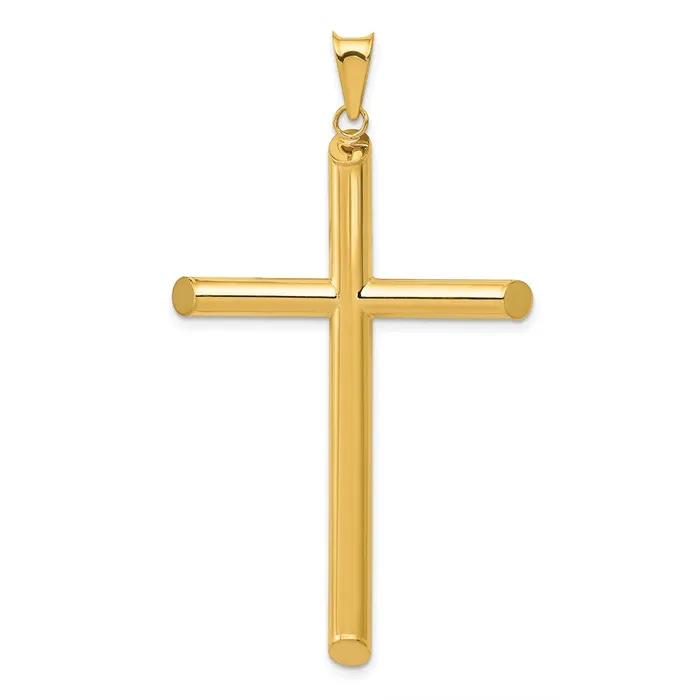 Qgold Necklaces 14k Yellow Gold 32 mm 3D Polished Hollow Cross Pendant 226 grams