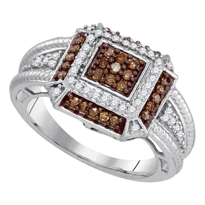 Rings 10Kt White Gold 12CtwDia Natural Brown Ring 48 grams GND