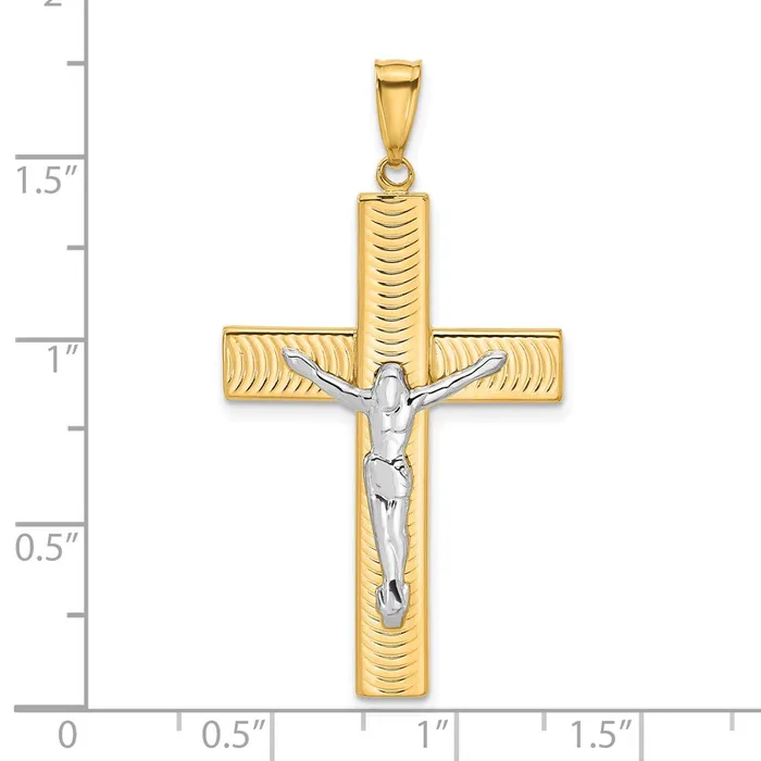 Rings 14k Twotone 236 mm Twotone Polished and Textured Jesus Crucifix Pendant 221 grams Qgold
