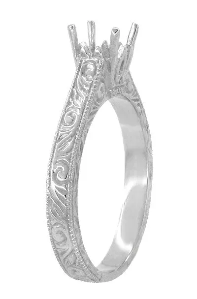 Rings Antique Jewelry Mall Art Deco 12 Carat Crown Scrolls Filigree Engagement Ring Setting in Platinum