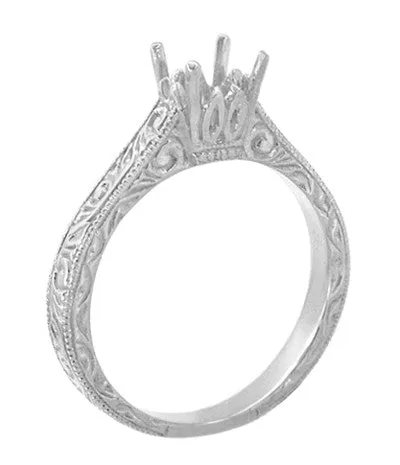 Rings Antique Jewelry Mall Art Deco 12 Carat Crown Scrolls Filigree Engagement Ring Setting in Platinum