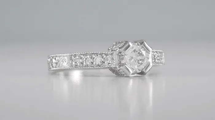Rings Antique Jewelry Mall Art Deco 12 Carat Diamond Filigree Castle Engagement Ring Mounting in 18 Karat White Gold