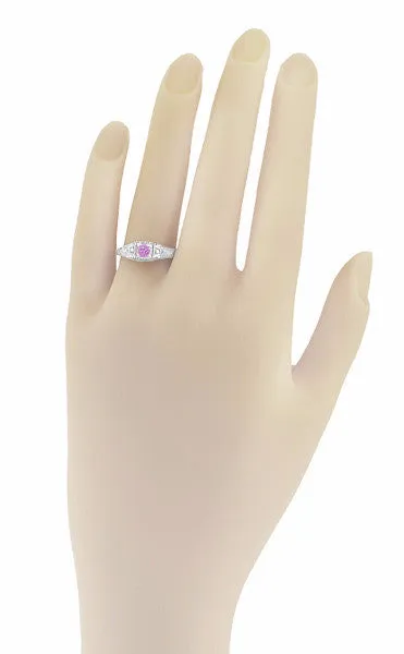 Rings Antique Jewelry Mall Art Deco Pink Sapphire and Diamonds Filigree Promise Ring in Sterling Silver Rings Antique Jewelry Mall Art Deco Pink Sapphire and Diamonds Filigree Promise Ring in Sterling Silver