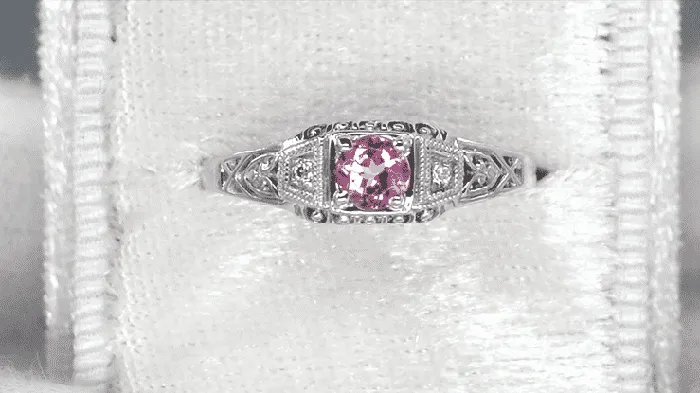 Rings Antique Jewelry Mall Art Deco Pink Sapphire and Diamonds Filigree Promise Ring in Sterling Silver Rings Antique Jewelry Mall Art Deco Pink Sapphire and Diamonds Filigree Promise Ring in Sterling Silver