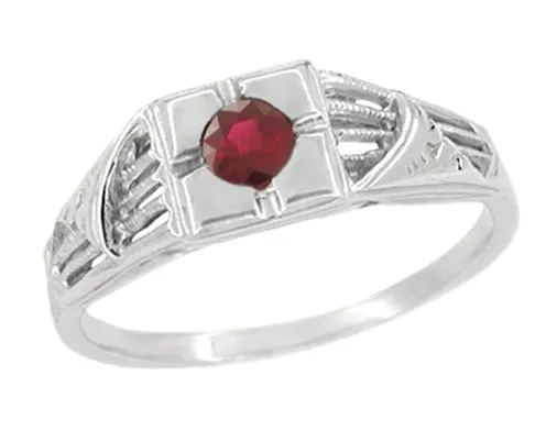 Rings Antique Jewelry Mall Art Deco Windsails Filigree Ruby Ring in 14K White Gold