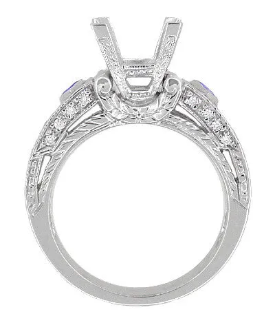 Rings Art Deco 1 12 Carat Princess Cut Diamond Wheat Engraved Engagement Ring Setting in Platinum with Diamonds and Princess Cut Sapphires Antique Jewelry Mall