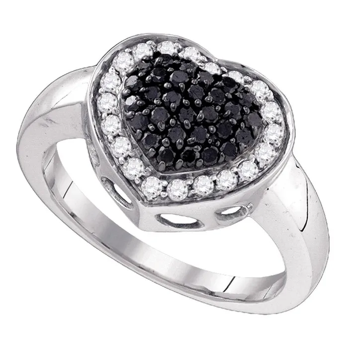 Rings GND 10Kt White Gold 58CtDia Heart Black Ring 327 grams