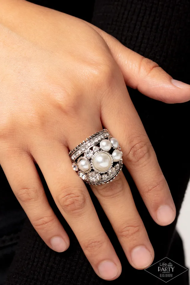 Rings Money On My Mind White Pearl and Rhinestone Silver Ring Paparazzi Paparazzi Accessories