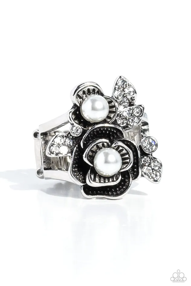 Rings Paparazzi Accessories FineBLOOMING White Pearl Silver Flower Ring Paparazzi