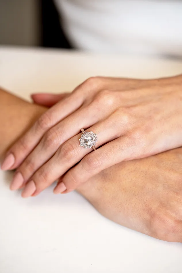 Rings RoseCut Floral Halo Engagement Ring Frederick Goldman
