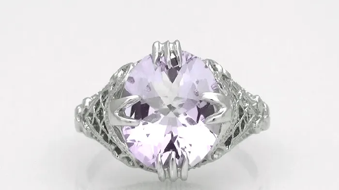 Rose de France Oval Art Deco Filigree Right Hand Ring in 14 Karat White Gold Antique Jewelry Mall Rings Rose de France Oval Art Deco Filigree Right Hand Ring in 14 Karat White Gold Antique Jewelry Mall Rings
