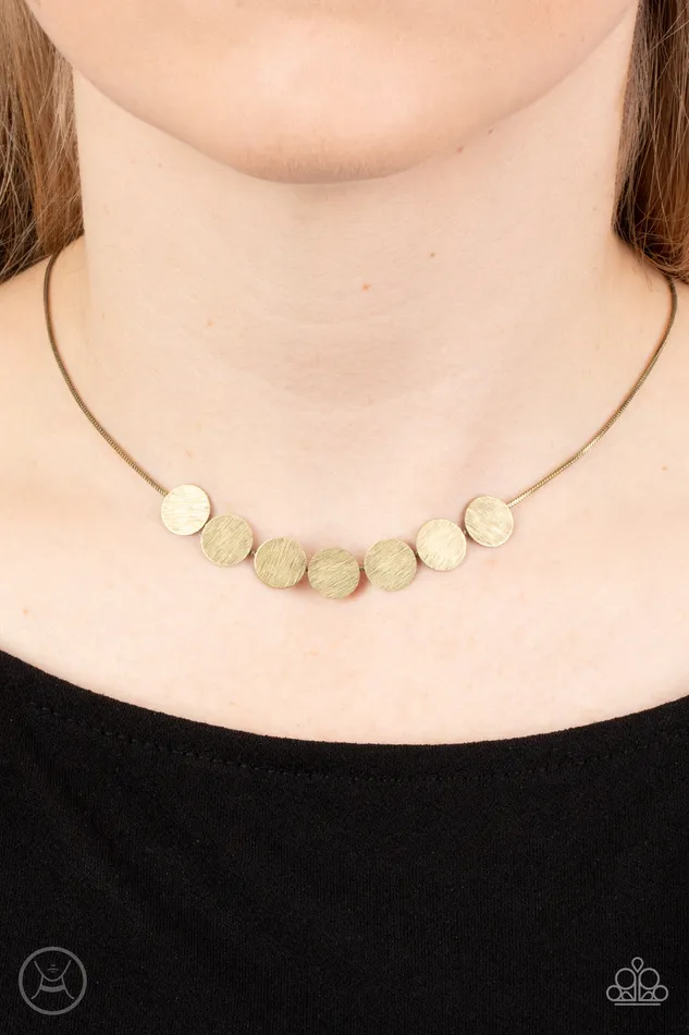 Slimmer Glimmer Brass Circle Choker Necklace Paparazzi Paparazzi Accessories Necklaces