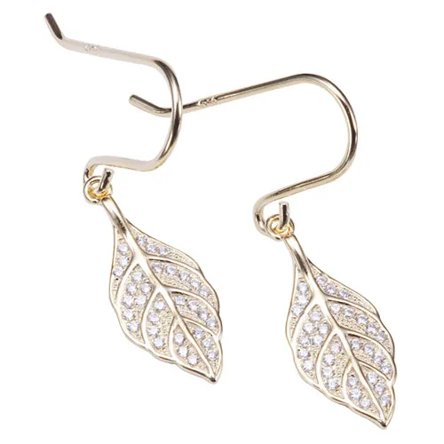 Sterling Silver Yellow Gold Plated Pave Cubic Zirconia Maile Leaf Hook Earring Nakoa Jeweler Earrings Sterling Silver Yellow Gold Plated Pave Cubic Zirconia Maile Leaf Hook Earring Nakoa Jeweler Earrings