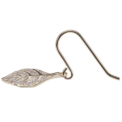 Sterling Silver Yellow Gold Plated Pave Cubic Zirconia Maile Leaf Hook Earring Nakoa Jeweler Earrings Sterling Silver Yellow Gold Plated Pave Cubic Zirconia Maile Leaf Hook Earring Nakoa Jeweler Earrings
