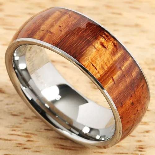 Supper Curly Hawaiian Koa Wood Ring Tungsten Carbide Koa Wood Wedding Band 8mm Nakoa Rings