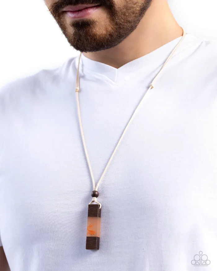 Timber Totem Orange and Brown Acrylic White Cord Urban Necklace Paparazzi Paparazzi Accessories Necklaces